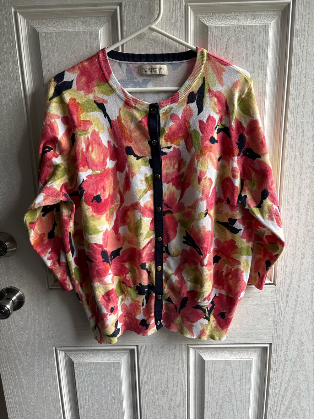 Jones New York Floral Snap Front Cardigan Sweater Approx XL Cotton Blend
